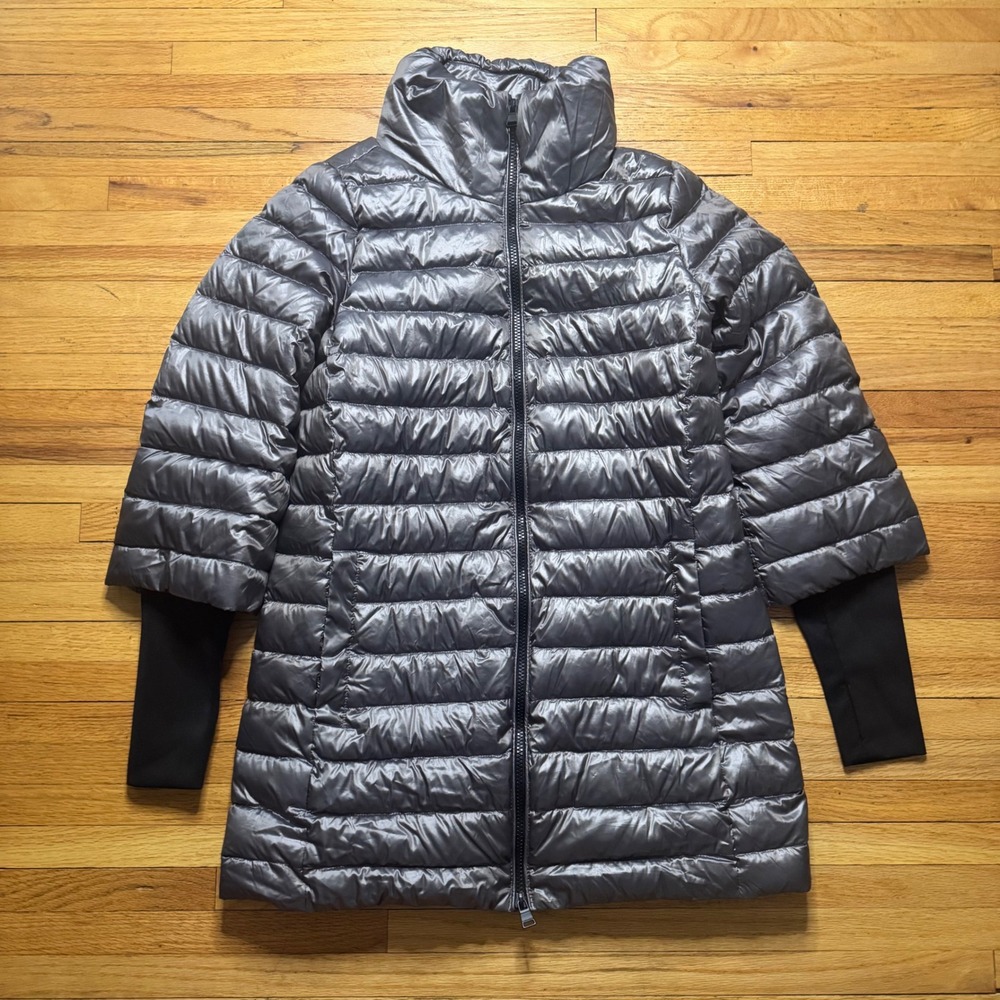 Calvin Klein Performance Women Grey Down Puffer Coat Metallic Knit Cuff Small